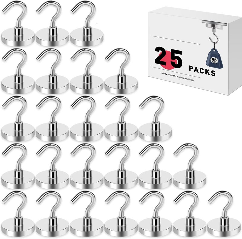 LOVIMAG Magnetic Hooks for Cruise Cabins, 85lbs Magnetic Hooks for Classroom, Strong Magnets with Hook for Hanging, Neodymium Magnet Hook for Fridge, Ceiling, Locker, Camper, Travel-25 Pcs - Image 1
